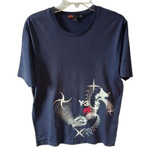 Y-3 Adidas Yohji Yamamoto AdGraphic Mens T-Shirt Navy Blue Size Large